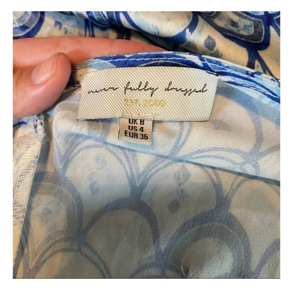 Never Fully Dressed Metallic Blue Marble Cold Shoulder Wrap Dress - Picture 5 of 7